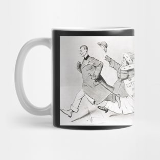 Suffragette chasing a candidate at the  Croydon by-election of 1909 Mug